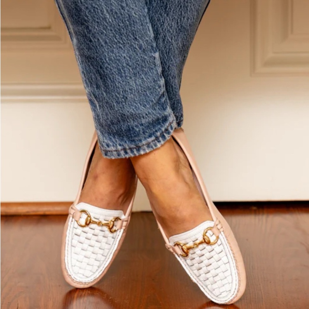 Patricia Green Collection Women’s Kim Horsebit Woven Loafer Blush/White ($348)
